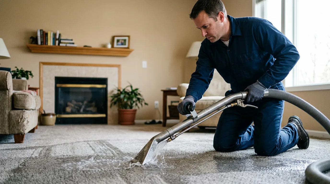 Water damage restoration technician working near Grantville, KS
